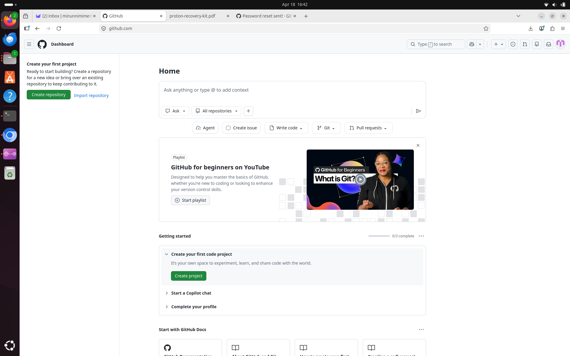 GitHub kirjautumisen jälkeen