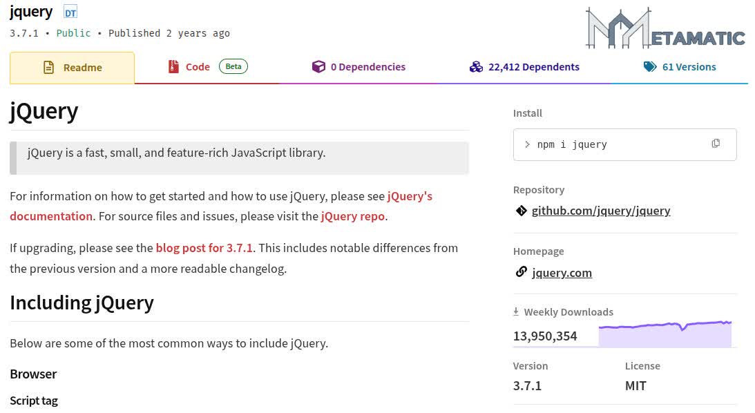 jQuery downloads past week